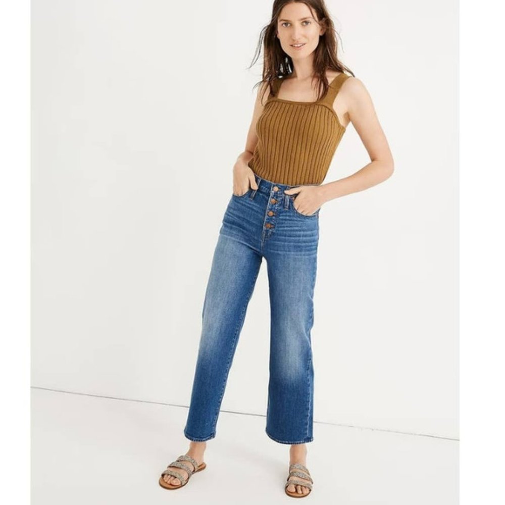Madewell Slim Wide-Leg Jeans in Olympia Wash Button-Front Edition Size 28